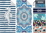 BonGu Beach Towel Sand Free 180x90cm 2 Pack with Travel Bag, Quick Dry Pool Towels Oversized Travel Towel Lightweight for Beach Party, Pool,Baths Large Towels (Seahorse & Baracoa)