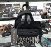 在飛比找Yahoo!奇摩拍賣優惠-㊣東區正精品㊣ Moschino 全新迷你黑色尼龍菱格紋銀字