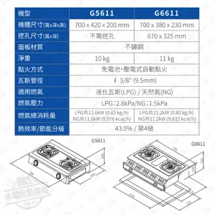 『911水電批發』附發票 SAKURA 櫻花 G5611S 雙口大三環台爐 大火台爐 熄火安全裝置 4級能效