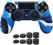 CHINFAI PS4 Controller DualShock4 Skin Grip Anti-Slip Silicone Cover Protector Case for Sony PS4/PS4 Slim/PS4 Pro Controller with 8 Thumb Grips (Camou-Blue)