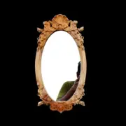 Wooden Wall Mirror Teak Wood Natural Finish Framed Hand Carved Decorative