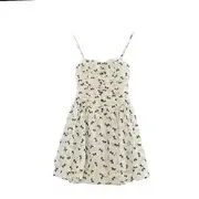 Plain Lace-Up Cropped Cardigan / Spaghetti Strap Floral Mini A-Line Dress / Set Dress - Black Floral - White - S