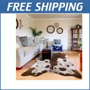 Soft Faux Cow Print Area Rug 4.6x5.2 ft - Ideal for Living Room or Bedroom