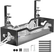 Under Desk Cable Management Tray No Drill,Metal Mesh Cable Tray with Clamp for Desk Wire Management, 2 Hole Cable Tray with Desk Wire Management and Desk Cord Organizer for Office, Home (Black)