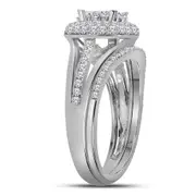 14k White Gold Princess Diamond Halo Bridal Wedding Ring Set 1 Cttw