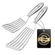 Stainless Steel Fish Spatula Set �C 1 Large + 1 Small Metal Spatula for Kitchen, Perfect for Flipping Fish, Pancakes, Eggs & More, Slotted Design, Essential Stainless Steel Kitchen Utensils Set
