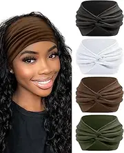 BELEVO Women's Hair Band, Extra Wide Headband, Women's Thin 18 cm Hair Bands, Elastic Headbands, Soft Headbands, Hair Accessories for Yoga Sports, Pack of 4