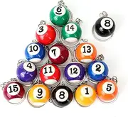 16 Pcs Colorful Billiard Ball Key Chains Mini Eight Balls Billar Chains Accessories, Multicolor