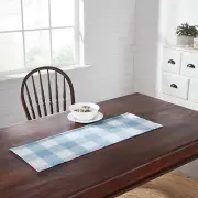 Annie Buffalo Check Blue Runner Fringed 12x36 Country Primitive Table Runner