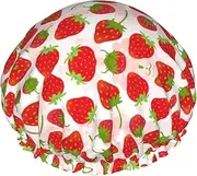 Strawberry Print Shower Cap For Women Men Reusable Lightweight Soft Bath Hair Cap With Elastic Band