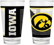 Rico Industries NCAA Iowa Hawkeyes Main 16 oz Pint Glasses with Digitally Printed Logo, Set of 2 Classic Drinking Glasses, for Fans, Dishwasher Safe, Great for Water, Beer, and More