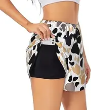 [WURTON] Cute Dog Paw Prints Print Exercise Gym Workout Shorts Women's Athletic Shorts Dual-Layered Yoga Running Shorts
