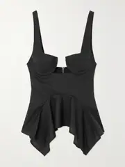 [MARQUES' ALMEIDA] MARQUES' ALMEIDA - Asymmetric Cotton-poplin Peplum Bustier Top - Black - UK 8 UK 8 Black