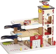Le Toy Van TV453 Wooden 3 Storey Fire & Rescue Garage Car Set, Vehicle Role Play Toys, Suitable for 36+ Months