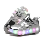 Nevenka Kids LED Roller Skates Fashion Sneakers with Double Wheel-E67-Silver