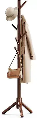 Pipishell Sturdy Wooden Coat Tree 8 Hooks Adjustable Size for Bedroom & Entr...