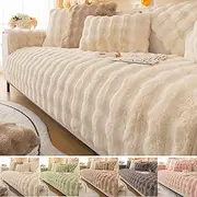 Poluom Thick Rabbit Plush Sofa Cushion 2023 New Faux Rabbit Fur Non-slip Sectional Sofa Cover Sofa Cushion Cover L Shape(Beige,Sofa Cushion 90*160cm)