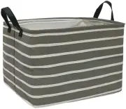 Rectangular Storage Bin Shelf Basket Canvas Fabric Toy REC Gray stripe