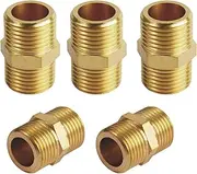 AcbbMNS 5Pcs Brass Pipe Fitting Connector 1/4 Inch BSP Male Thread Straight Hex Nipple Adapter Equal Connectors