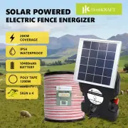 HortiKraft 20km Solar Powered Electric Fence Energizer 1.2J+1.2km Poly Tape 12mm