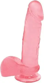 Doc Johnson Crystal Jellies - 6 Inch Ballsy Cock With Suction Cup Base - 7.6 in. Long and 1.7 in. Wide - Dildo - Pink