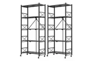 SOGA 2X 5 Tier Steel Black Foldable Display Stand Multi-Functional Shelves Portable Storage Organizer with Wheels