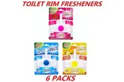 6 x 55ML Toilet Rim Air Freshener Ocean Lemon And Rose Smell Scent Perfume Bathroom