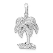 Sterling Silver De-Ani Rhodium-Plated Polished And Textured Palm Tree Pendant