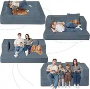 [Cansunna] Folding Bean Bag Chair for Adults,3-in-1 Bean Bag Couch Faux Fur Floor Sofa Large Beanbag Convertible Bean Bag Sofa Bed with Pillow in Bedroom,Living Room,Apartment(Queen,Gray)