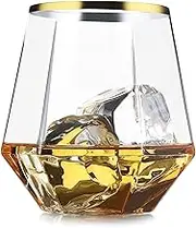 kddigz Diamond Whiskey Glasses Set of 6, Lead-Free Crystal Clear Whisky Glass With Gold Rim, 10.4 oz, Luxury Whiskey Glass, Perfect for Whiskey, Scotch, and Bar Old Fashioned Cocktails (Golden Rim, 6)