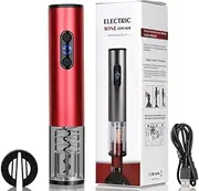 LeadwayTek Electric Wine Bottle Opener Rechargeable Automatic Red Wine Corkscrew Opener Cordless Auto Reusable Easy Carry Wine Opener with Foil Cutter USB Charging Cable for Home Kitchen Party Bar,Red