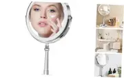 9" Large Make up Vanity Mirror with Lights Chrome Two Way Mirror 1x/10x