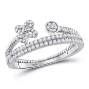 14k White Gold Round Diamond Flower Bisected Stackable Band Ring 1/5 Cttw