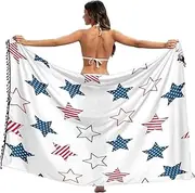[RPLIFE] Stars Us Flag White Sarong Wrap Cover Up Fringe Beach Sarong Women, Large, Stars Us Flag White, Medium