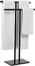 WISATO Standing Towel Rack for Bathroom - Freestanding 2 Tier Stainless Steel Standing Towel Rack for Bathroom Floor with Heavy Marble Base & Matte Black Finish, Double T Shape Drying Stand for Towels