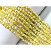 Natural Pearl Beads Size 6mm For Jewelry Making, Lemon Yellow Color Pearl