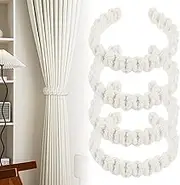 DJAPWPX 4 Pcs Curtain Tiebacks Cotton Rope Curtain Ties Decorative Handmade Braided Drapery Tiebacks Multipurpose Curtain Holdbacks for Home Bedroom Office Patio (White)