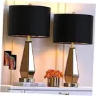 Hamucd Set of 2 Mirrored Glass Bedside Table Lamps with 2 USB Ports for