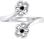 [PRETTY JEWELLERY PVT. LTD] 925 Sterling Silver Round Cut Blue Sapphire, Ruby, Emerald, Black Diamond Bypass Flower Women's Adjustable Toe Ring