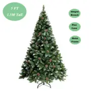 5FT 1.5M Pinecone Christmas Tree Hinged Branches Lush 870 Tips Metal Frame