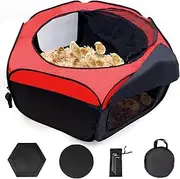 Chick Brooder Box-Chicken Brooder Pen/Playpen/Tent with Dual Door, Pop-Up Brooder Box Perch Up to 17 Baby Chick, Duck and Quail, Kit with Storage Bag, Top Cover, Fixed Pegs, Waterproof Mat