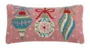 New Pastel Christmas Ornaments Holiday Hooked Throw Pillow - 9" x 16"