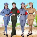 熱賣🌈成人純棉紅軍演出服綠軍裝合唱表演服男女八路軍抗戰服綠軍裝軍裝