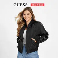 在飛比找momo購物網優惠-【GUESS】質感雙面LOGO飛行夾克外套(黑)