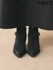 Black Suede Forever Comfort® Burnished Ankle Strap Boots (F79255) | $131