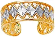 [JewelryWeb] 14k Yellow White Gold Shiny Sparkle Cut Two tone Cuff Type toe ring With Diamond Pattern-toe ring for Women