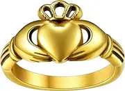 [FaithHeart] Claddagh Rings for Love, Stainless Steel/18K Gold Plated Women Men Wedding Band Ring Personalized Custom