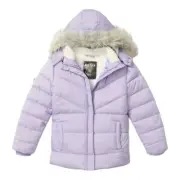 Justice Girls Puffer Jacket Purple Hood Pockets Full Zip Sherpa Lined Size 7/8