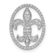 14k White Gold Oval 1/5ct Diamond Fleur de Lis Chain Slide Pendant