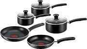 [Tefal] Essential, Aluminium Pots and Pans Set, 16 cm, 18 cm and 20 cm Saucepans with Lids, 20 cm and 24 cm Frying Pans, Black, B472S545